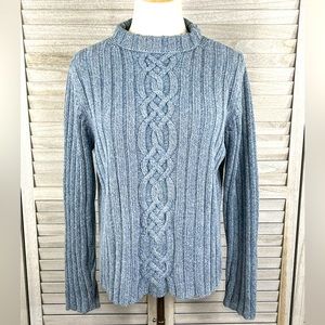 L.L. BEAN 100% Cotton Turtleneck Sweater Blue/Gray-Medium